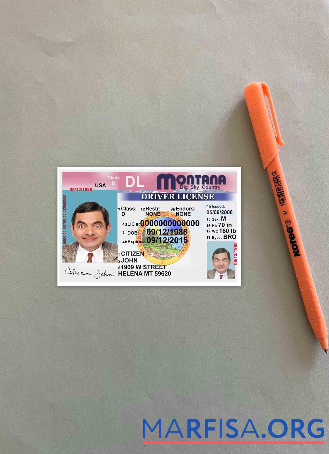 Realistic USA Montana driving license version 2 photolook sample